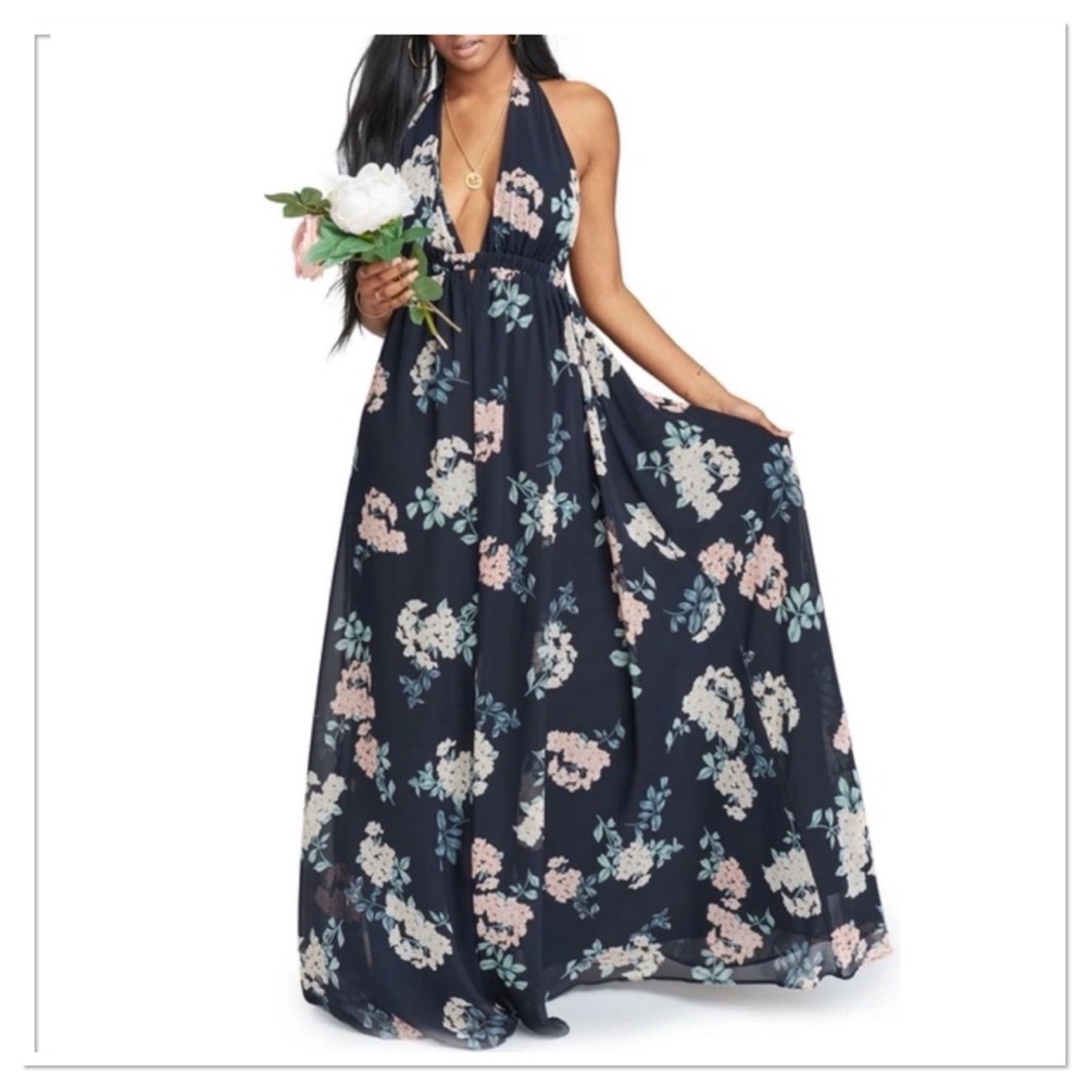 Show Me Your Mumu Fleur De Fun Luna Halter Dress Dark Blue Pink Size Medium
